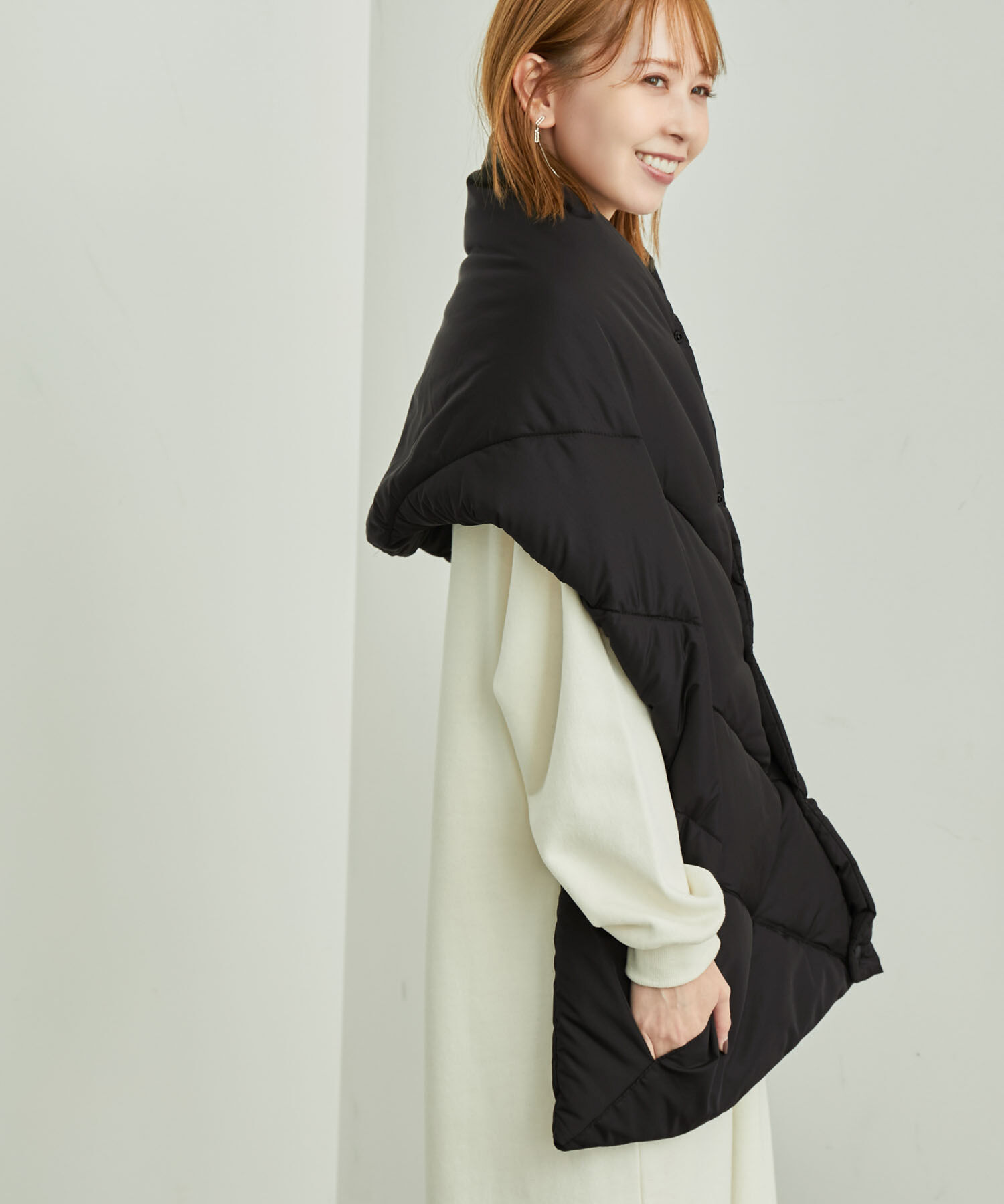 ROPE PICNIC PASSAGE「【一部店舗限定カラー:ブラウン,パープル】リンクコーデ /蓄熱中わたキルティングストールポンチョ」|ストール|