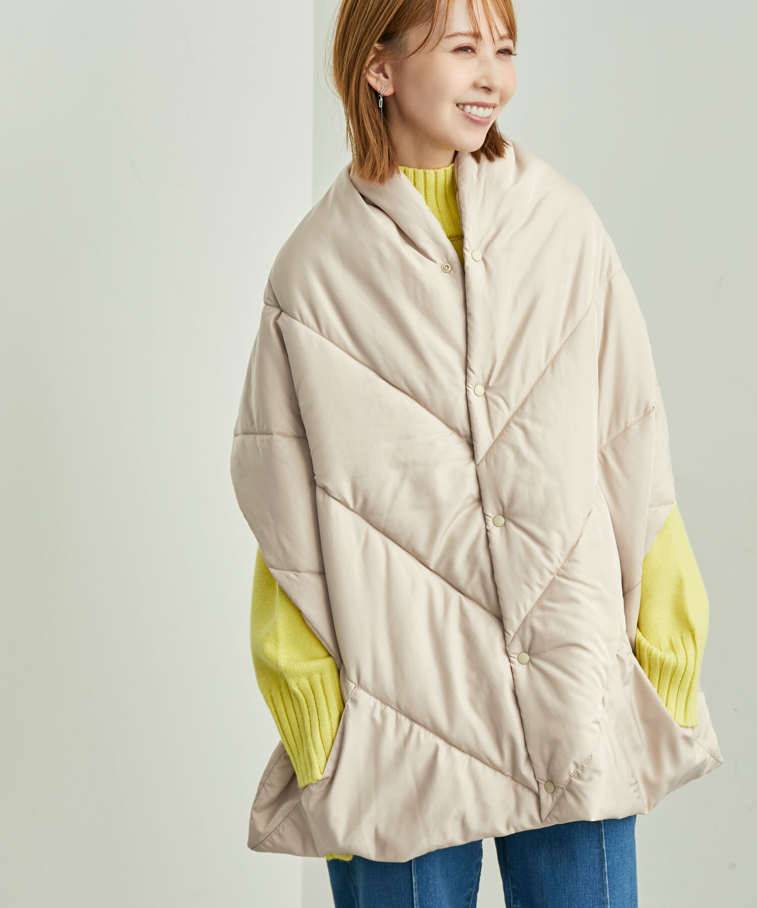 ROPE PICNIC PASSAGE「【一部店舗限定カラー:ブラウン,パープル】リンクコーデ /蓄熱中わたキルティングストールポンチョ」|ストール|ベージュ系(28)