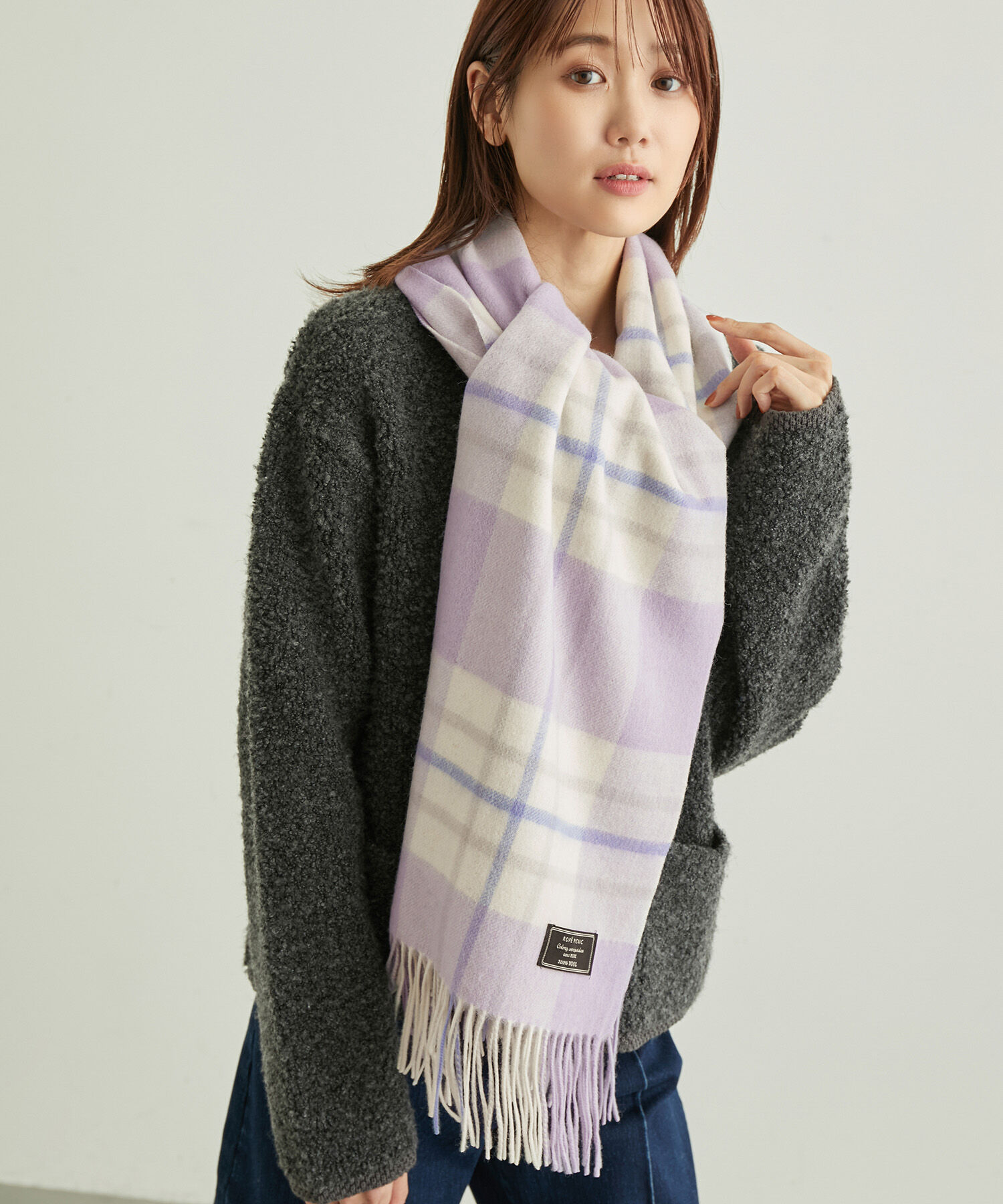 ROPE PICNIC PASSAGE「ウールチェックストール」|ストール|ラベンダー(52)