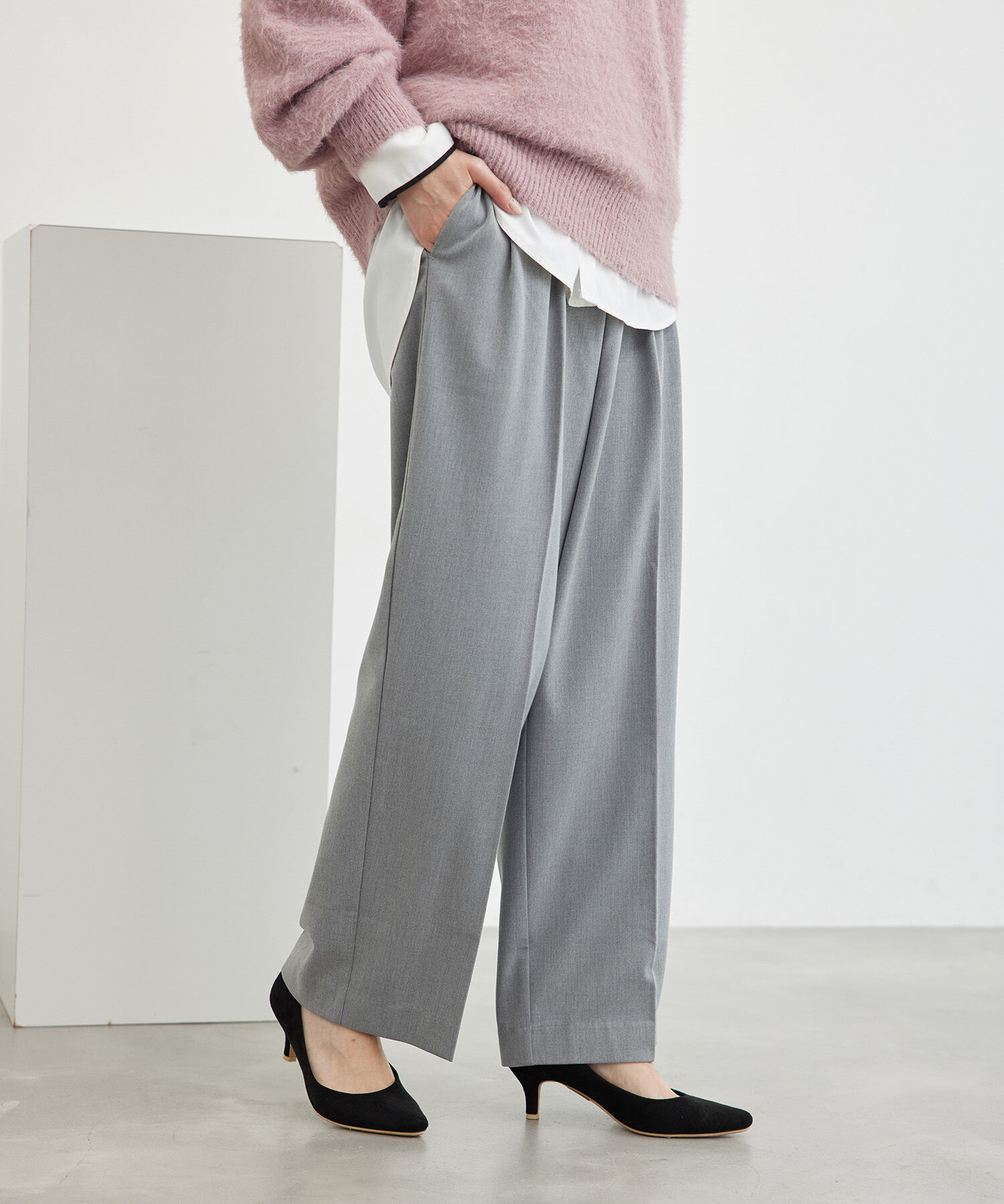 Rope&rsquo;Picnic「裏起毛ワイドパンツ/アンチピリング・シワになりにくい」|その他|ライトグレー(08)