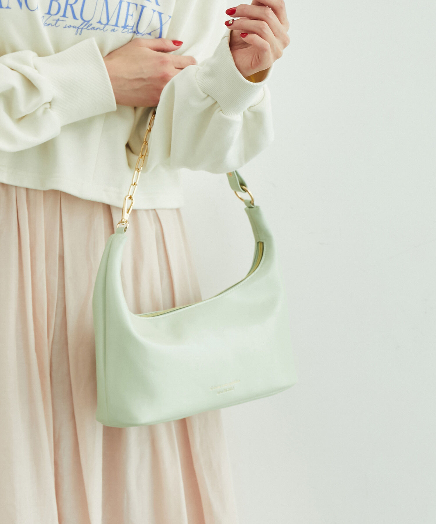 ROPE PICNIC PASSAGE「リンクルエナメルワイドワンショルダー＆クラッチバッグ」|ショルダー・メッセンジャー|ライトグリーン(33)