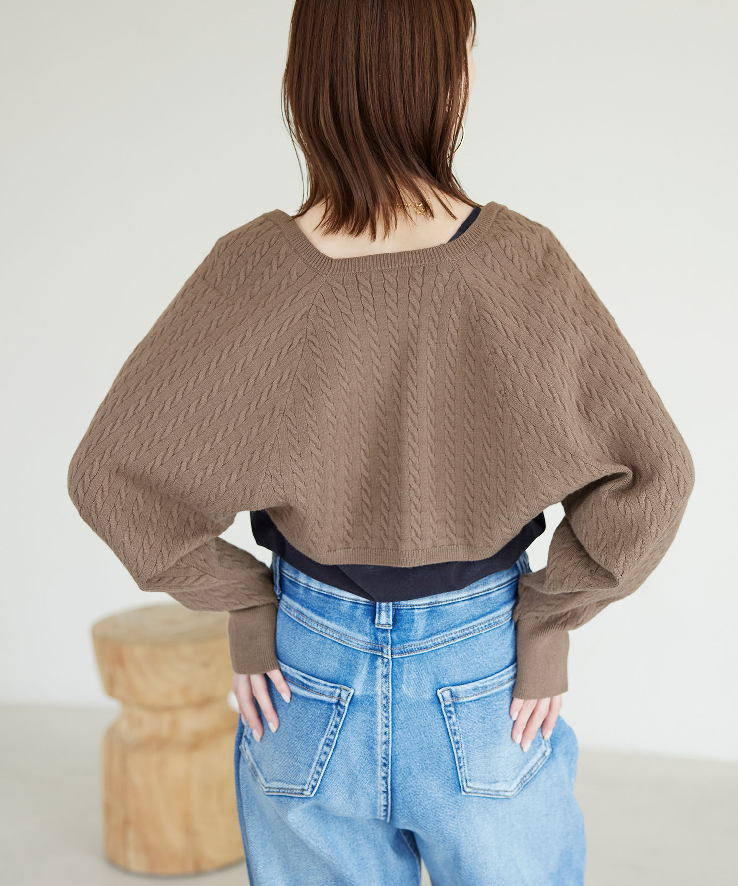 ROPE PICNIC PASSAGE「ケーブル編みニットアームボレロ」|カーディガン|