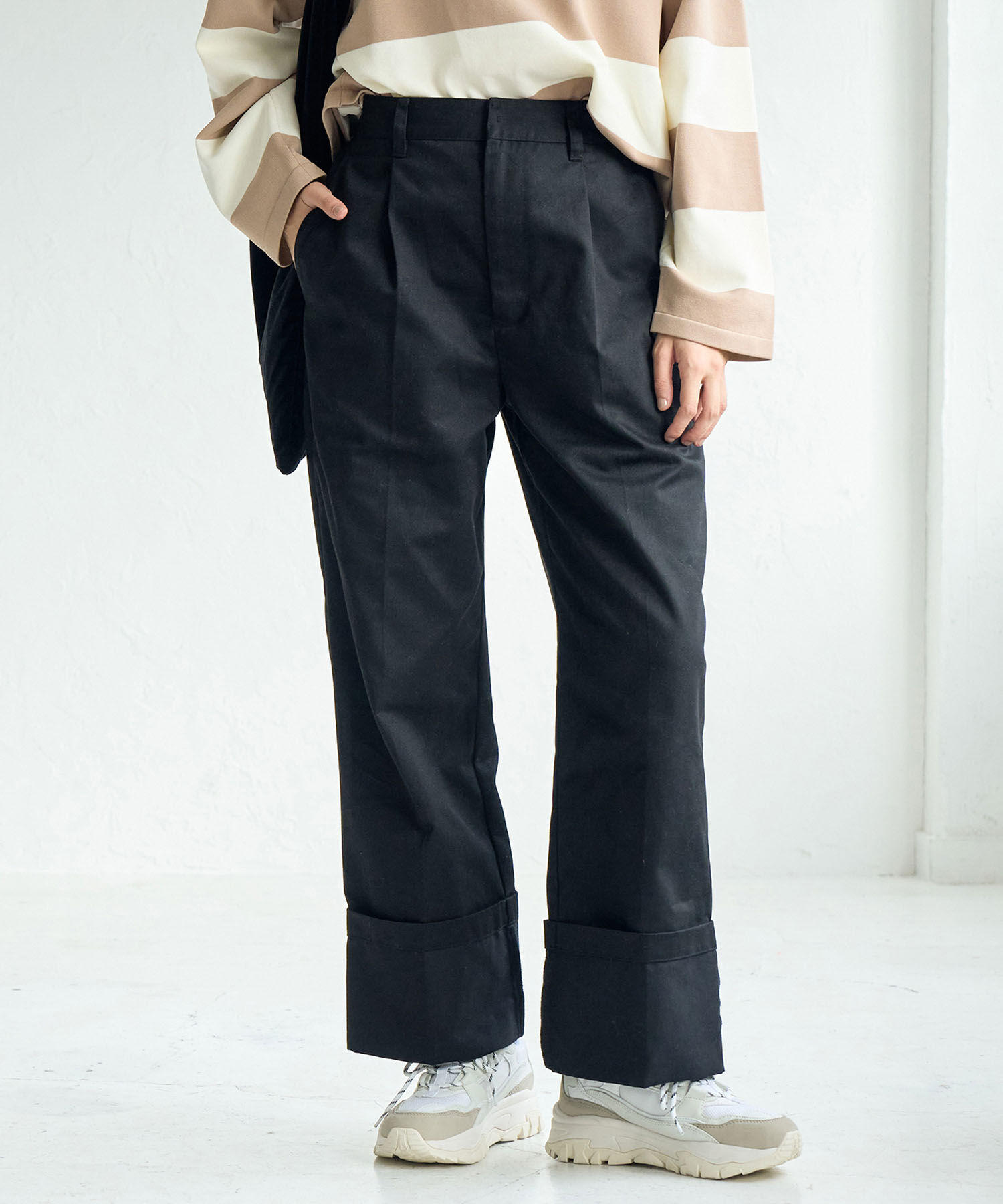 ROPE' PICNIC R「ロールアップパンツ」|チノ|ブラック(01)