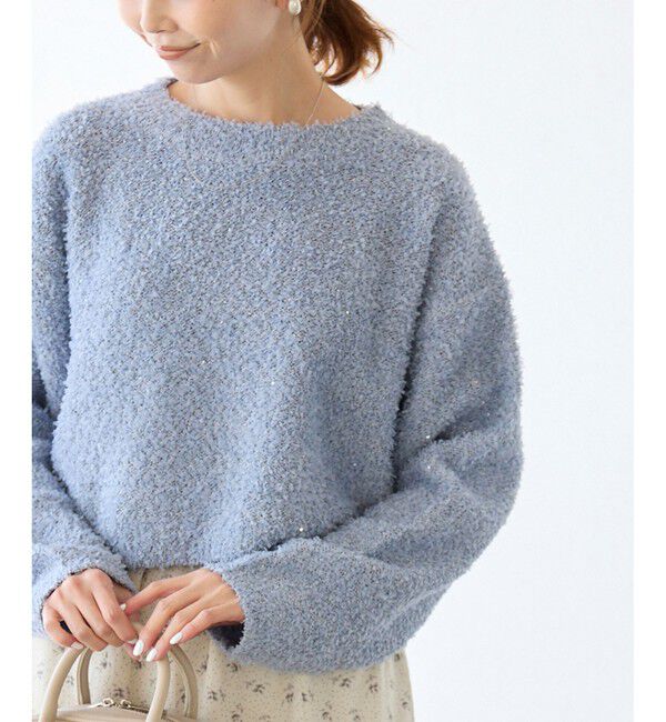 Rope&rsquo;Picnic「スパンコール混リボンヤーンニットプルオーバー」|ニット・セーター|ブルー系(45)