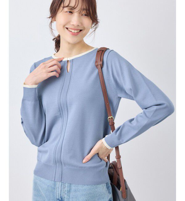 Rope&rsquo;Picnic「ゴールドパーツ配色ニットプルオーバー/帯電防止・アンチピリング・洗濯機OK」|ニット・セーター|