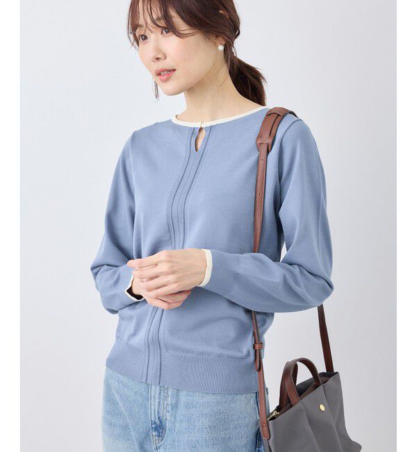 Rope&rsquo;Picnic「ゴールドパーツ配色ニットプルオーバー/帯電防止・アンチピリング・洗濯機OK」|ニット・セーター|