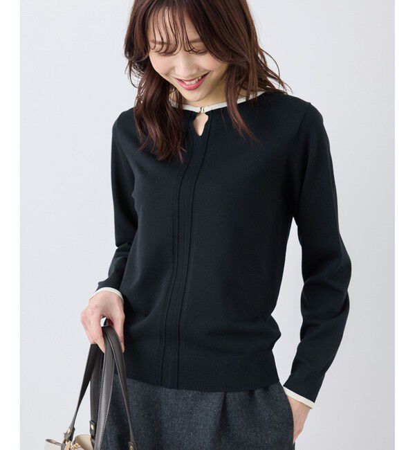 Rope&rsquo;Picnic「ゴールドパーツ配色ニットプルオーバー/帯電防止・アンチピリング・洗濯機OK」|ニット・セーター|