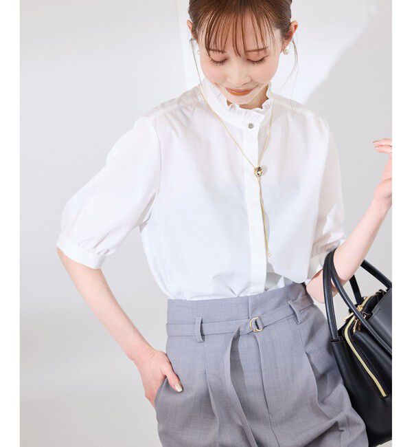 Rope&rsquo;Picnic「【花粉ガード・防シワ】ハーフスリーブフリルシャツ」|シャツ・ブラウス|