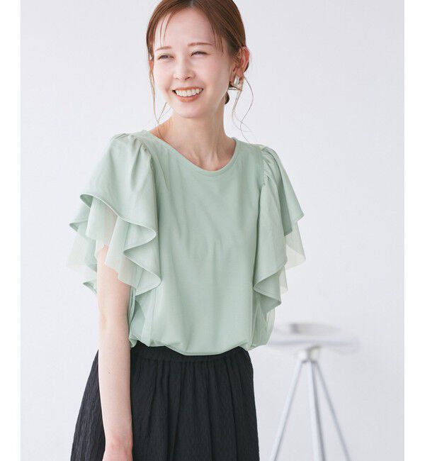 Rope&rsquo;Picnic「【UVカット・接触冷感】Cutee チュールフリルトップス」|Tシャツ・カットソー|