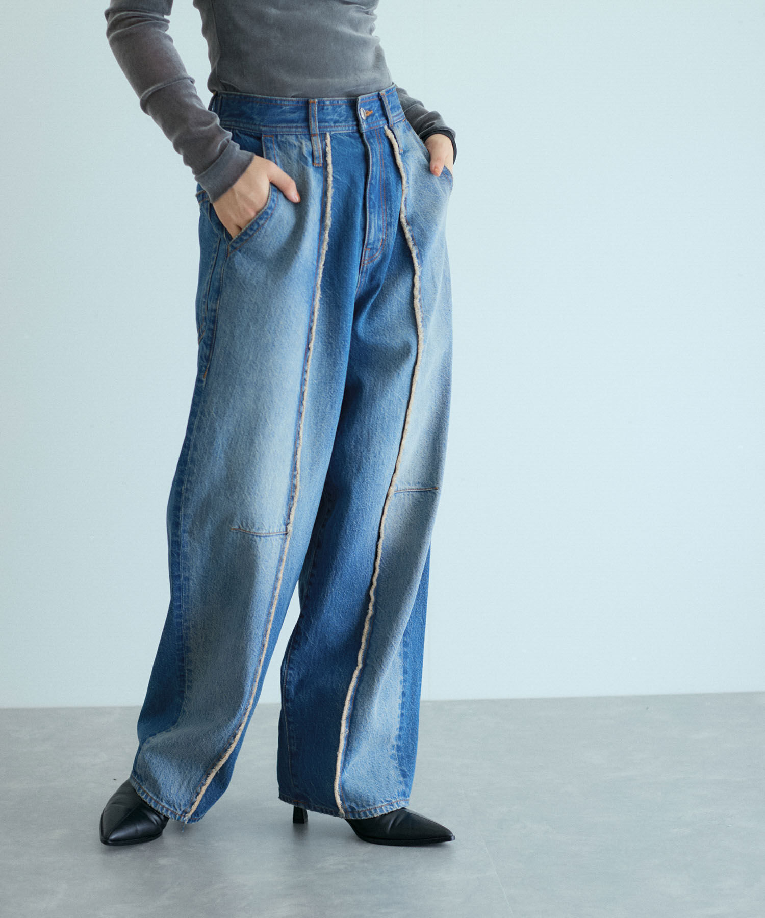 ADAM ET ROPE'「センターフリンジデニム」|デニム|