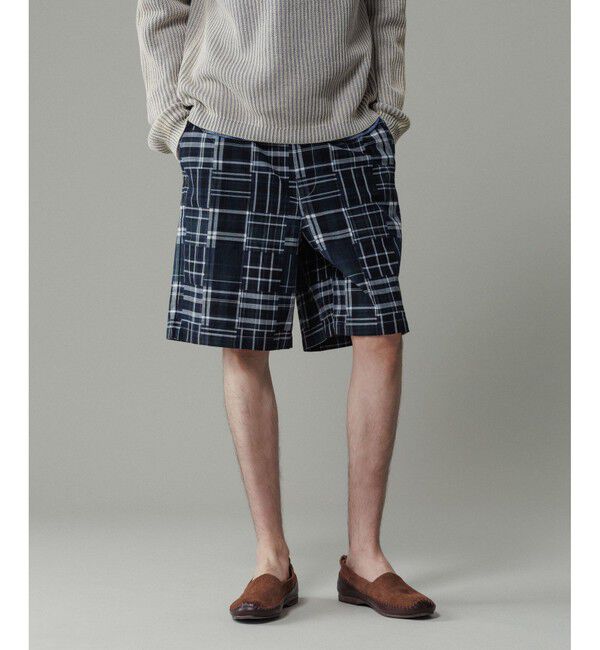 ADAM ET ROPE'「パッチワーク マドラスチェック ワイド イージーショーツ / セットアップ対応」|チノ|ホワイト系(14)