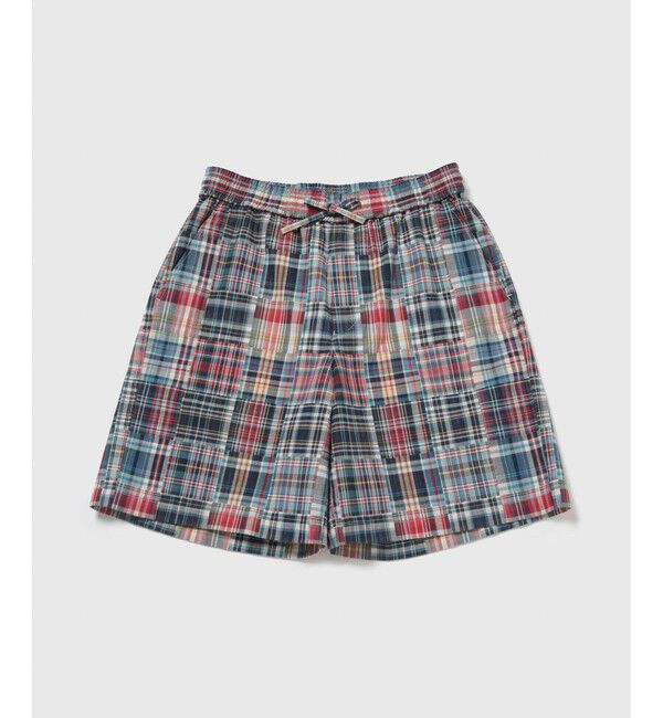 ADAM ET ROPE'「パッチワーク マドラスチェック ワイド イージーショーツ / セットアップ対応」|チノ|