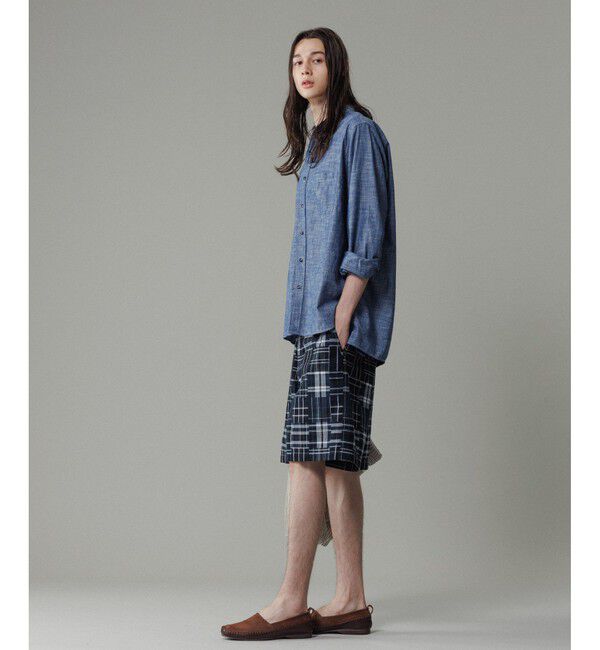 ADAM ET ROPE'「パッチワーク マドラスチェック ワイド イージーショーツ / セットアップ対応」|チノ|