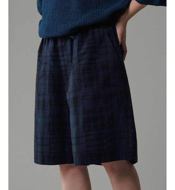 ADAM ET ROPE'「パッチワーク マドラスチェック ワイド イージーショーツ / セットアップ対応」|チノ|ネイビー系(41)