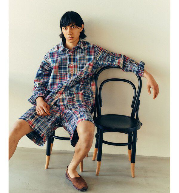 ADAM ET ROPE'「パッチワーク マドラスチェック ワイド イージーショーツ / セットアップ対応」|チノ|