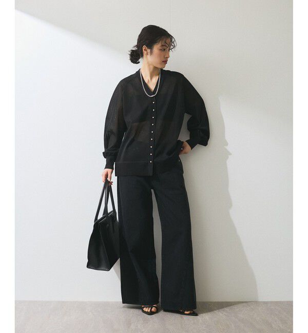 ADAM ET ROPE'「【WEB限定】・【サステナブル】メニーボタンシアーニットカーディガン」|カーディガン|