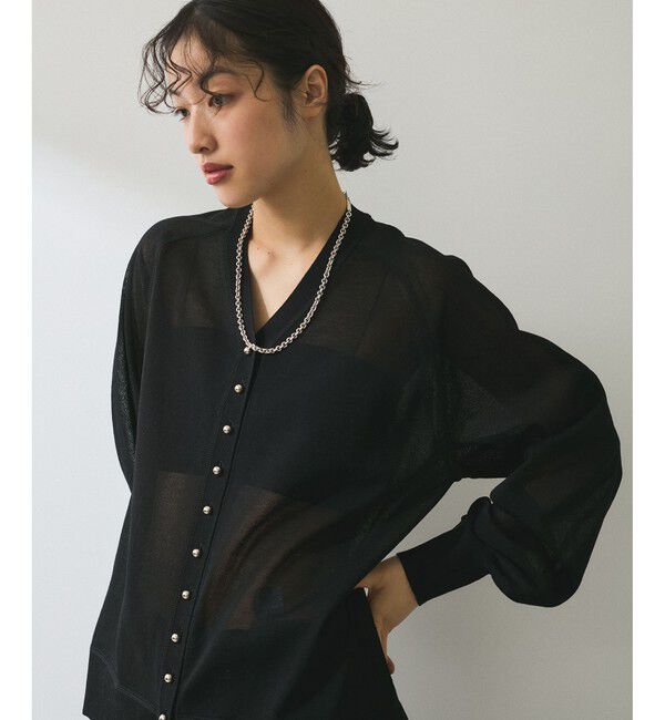 ADAM ET ROPE'「【WEB限定】・【サステナブル】メニーボタンシアーニットカーディガン」|カーディガン|