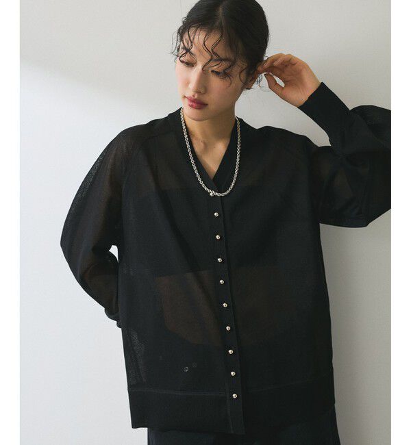 ADAM ET ROPE'「【WEB限定】・【サステナブル】メニーボタンシアーニットカーディガン」|カーディガン|