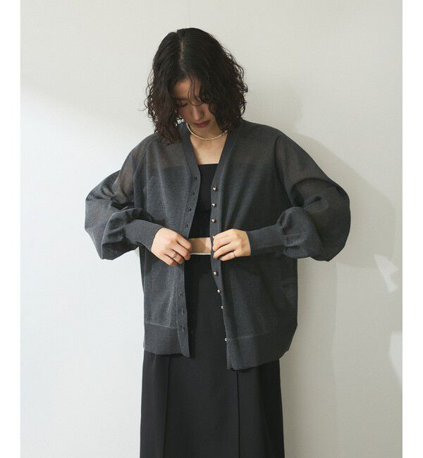 ADAM ET ROPE'「【WEB限定】・【サステナブル】メニーボタンシアーニットカーディガン」|カーディガン|