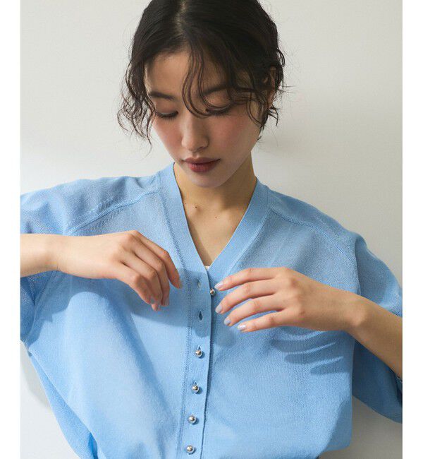 ADAM ET ROPE'「【WEB限定】・【サステナブル】メニーボタンシアーニットカーディガン」|カーディガン|