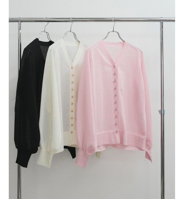 ADAM ET ROPE'「【WEB限定】・【サステナブル】メニーボタンシアーニットカーディガン」|カーディガン|