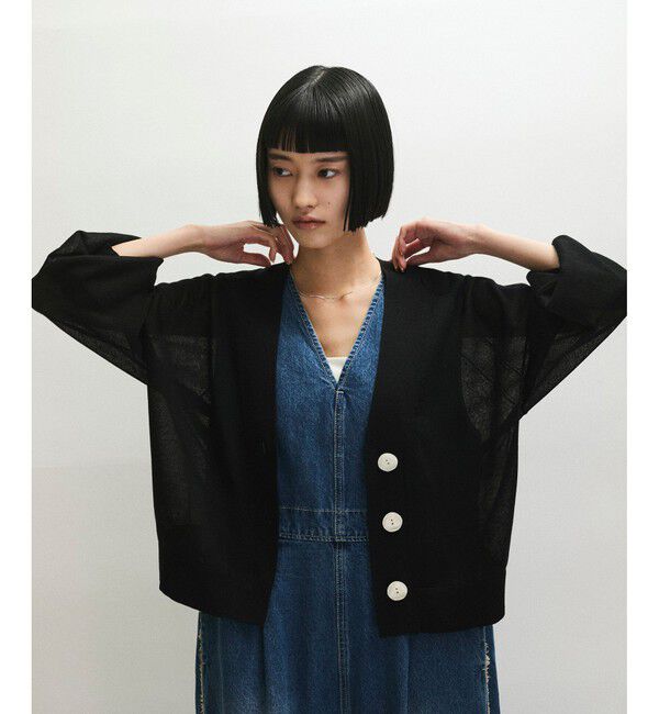 ADAM ET ROPE'「【WEB限定】・【サステナブル】リネンMIXシアーカーディガン」|カーディガン|ブラック(01)