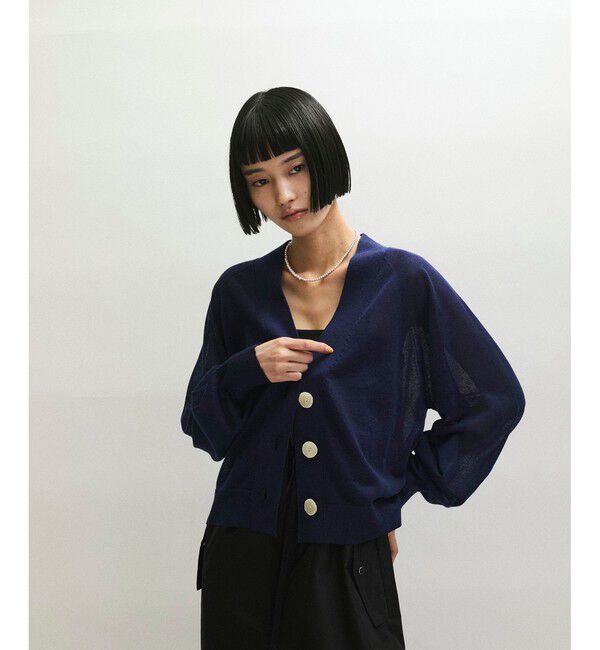 ADAM ET ROPE'「【WEB限定】・【サステナブル】リネンMIXシアーカーディガン」|カーディガン|ネイビー(40)