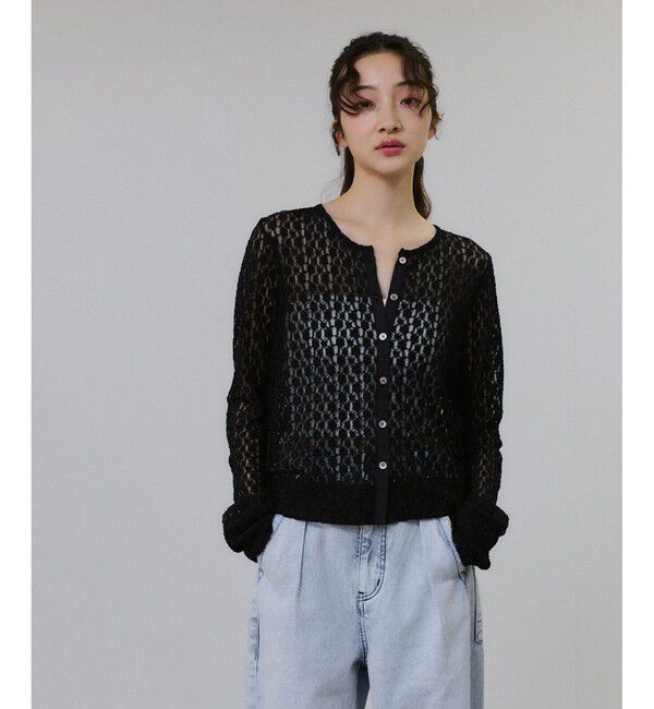 ADAM ET ROPE'「【WEB限定】レースジャージーカーディガン」|カーディガン|ブラック(01)