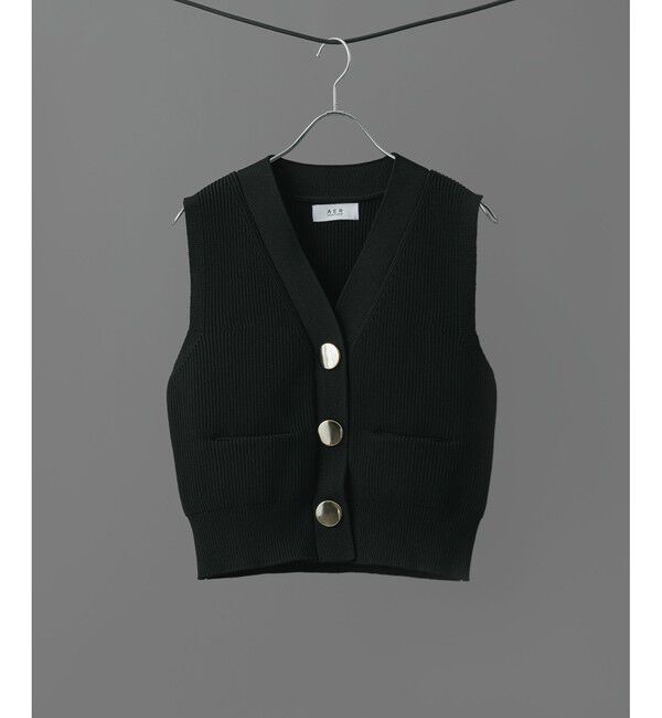 ADAM ET ROPE'「【WEB限定】・【サステナブル】ウェーブボタンVネックニットジレ」|ベスト・ジレ|
