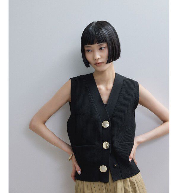 ADAM ET ROPE'「【WEB限定】・【サステナブル】ウェーブボタンVネックニットジレ」|ベスト・ジレ|