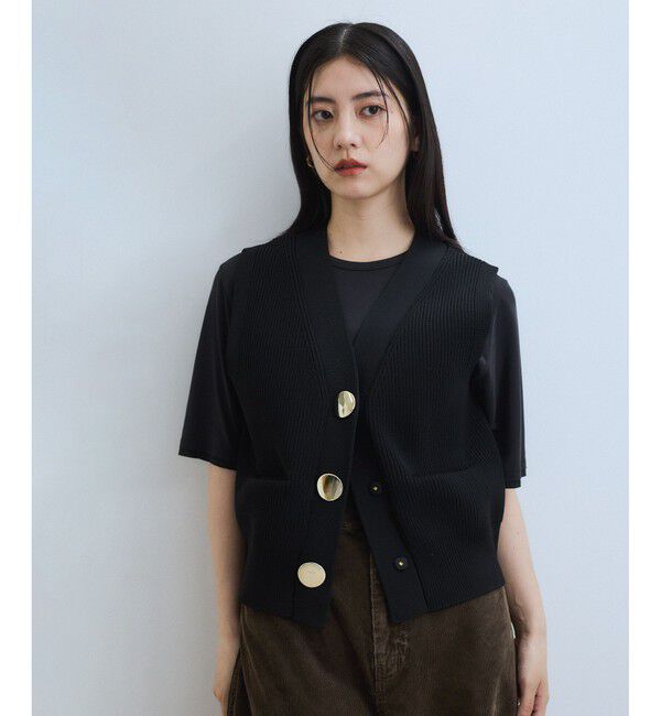 ADAM ET ROPE'「【WEB限定】・【サステナブル】ウェーブボタンVネックニットジレ」|ベスト・ジレ|