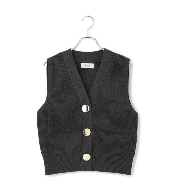 ADAM ET ROPE'「【WEB限定】・【サステナブル】ウェーブボタンVネックニットジレ」|ベスト・ジレ|