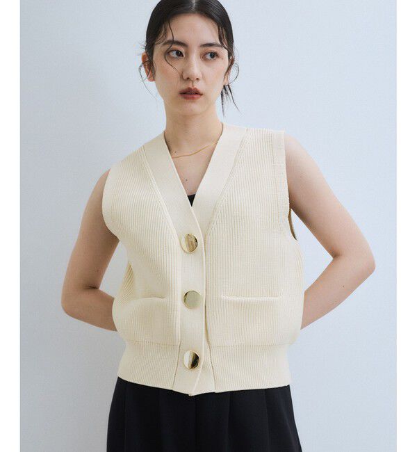 ADAM ET ROPE'「【WEB限定】・【サステナブル】ウェーブボタンVネックニットジレ」|ベスト・ジレ|