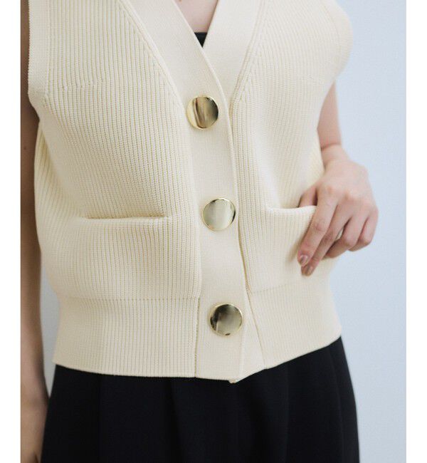 ADAM ET ROPE'「【WEB限定】・【サステナブル】ウェーブボタンVネックニットジレ」|ベスト・ジレ|