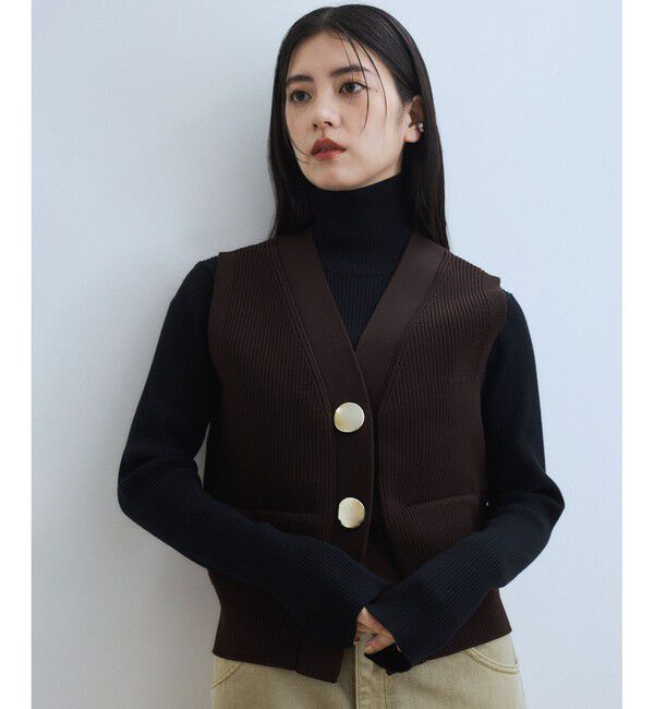ADAM ET ROPE'「【WEB限定】・【サステナブル】ウェーブボタンVネックニットジレ」|ベスト・ジレ|