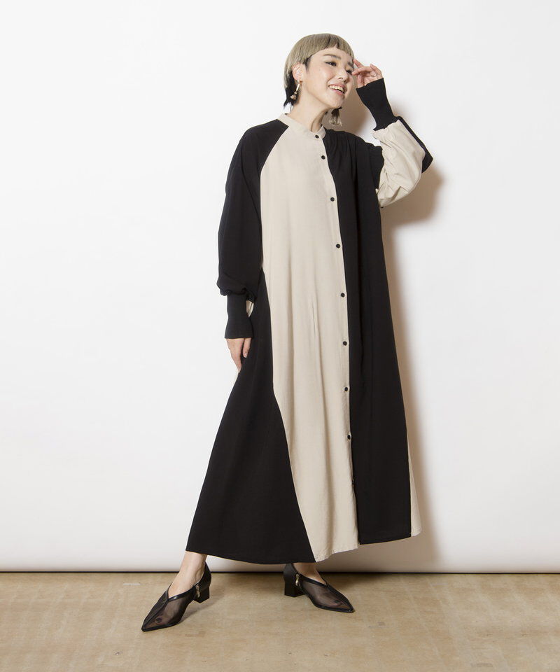  「バイカラーシャツワンピース」|ワンピース|