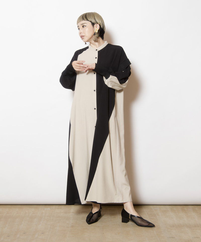  「バイカラーシャツワンピース」|ワンピース|
