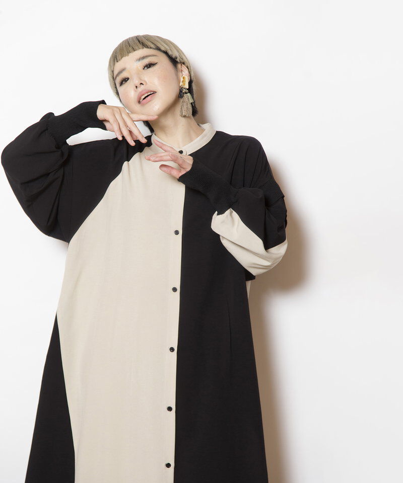  「バイカラーシャツワンピース」|ワンピース|