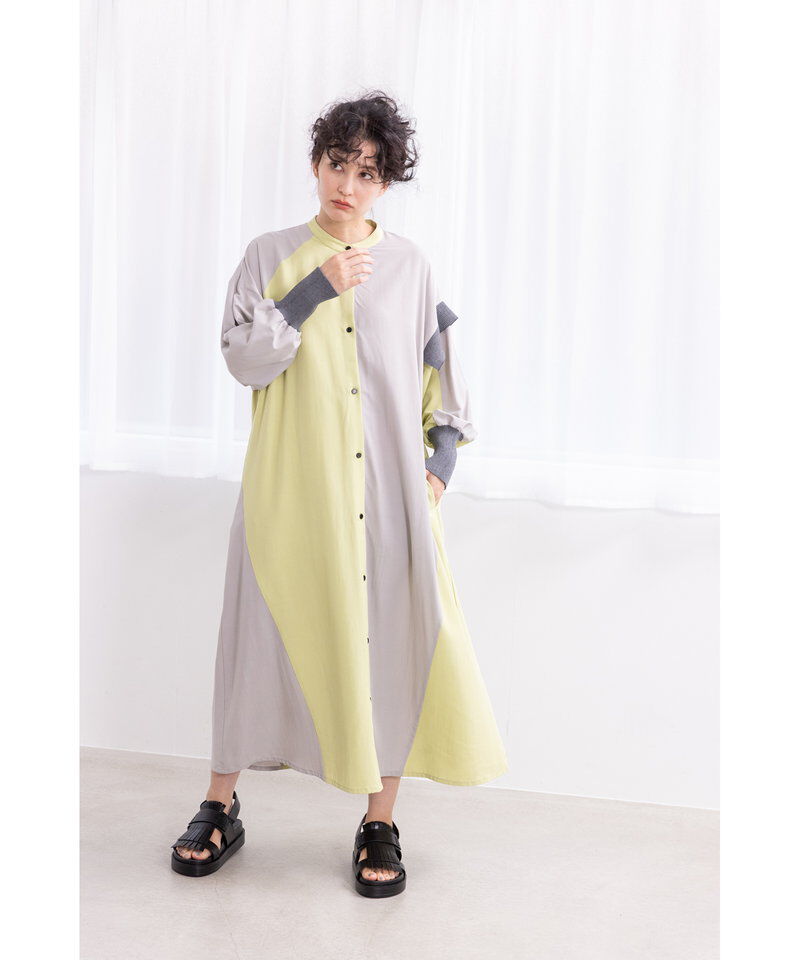  「バイカラーシャツワンピース」|ワンピース|