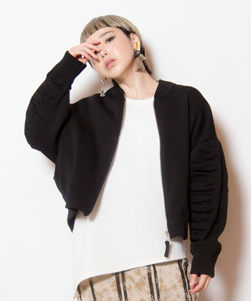  「ニットジップブルゾン」|ブルゾン・スタジャン|BLACK