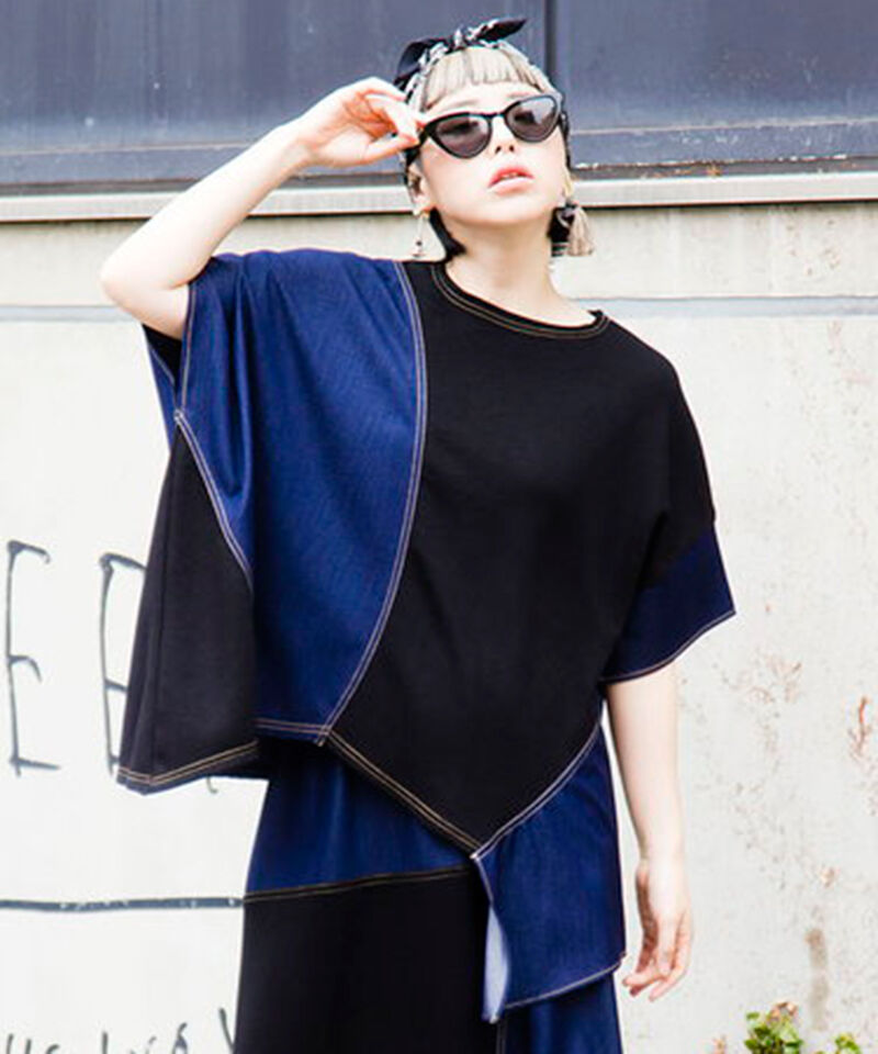  「切替アシンメトリーTシャツ」|Tシャツ・カットソー|BLUE