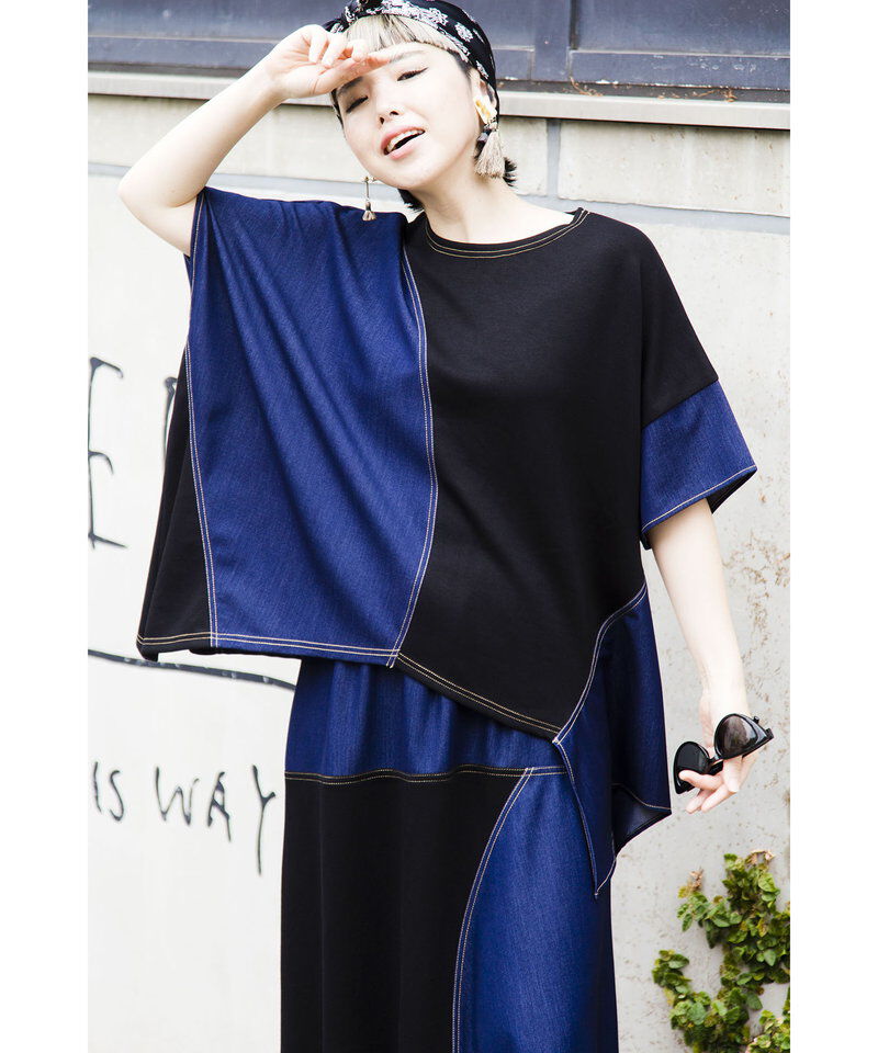  「切替アシンメトリーTシャツ」|Tシャツ・カットソー|