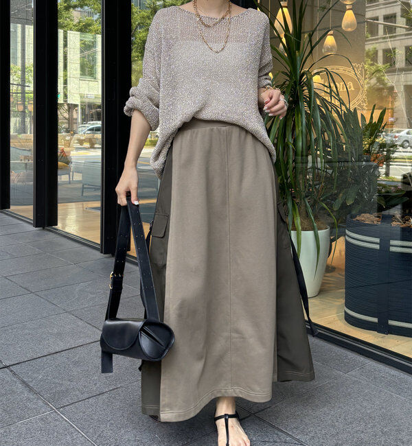  「【WEB限定】裏毛異素材切替カーゴテープスカート」|スカート|