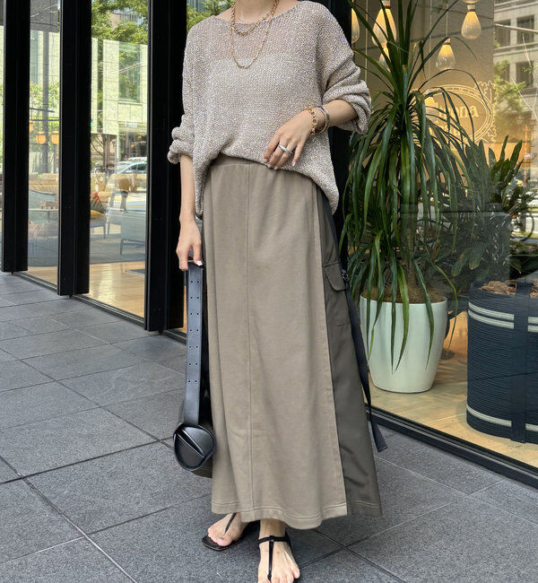  「【WEB限定】裏毛異素材切替カーゴテープスカート」|スカート|