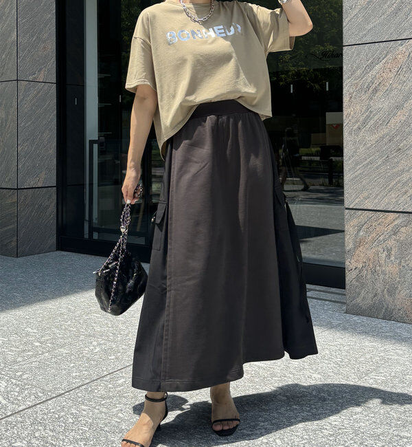  「【WEB限定】裏毛異素材切替カーゴテープスカート」|スカート|