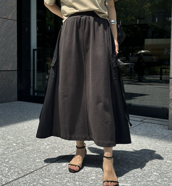  「【WEB限定】裏毛異素材切替カーゴテープスカート」|スカート|