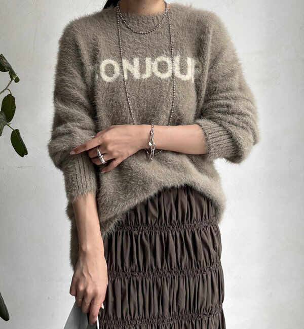  「【WEB限定】シャギーロゴプルオーバー」|ニット・セーター|グレージュ