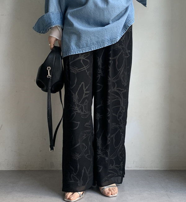  「【WEB限定】シアーレイヤードプリントパンツ」|チノ|ブラック