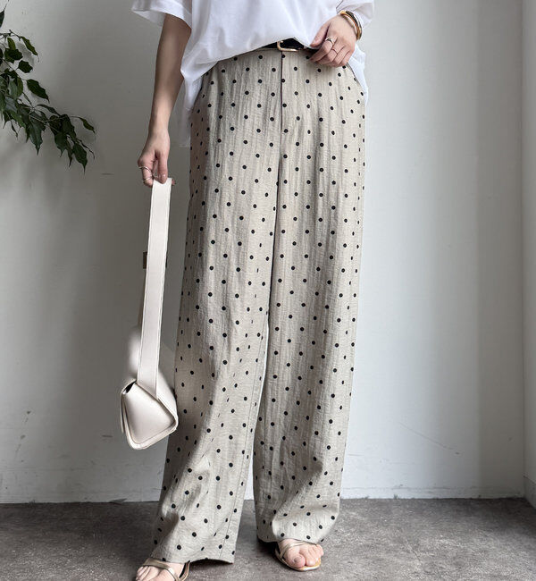  「レーヨン麻ドットパンツ」|チノ|ベージュ