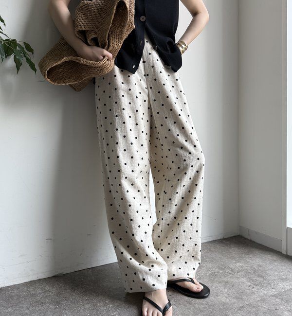  「レーヨン麻ドットパンツ」|チノ|ライトベージュ